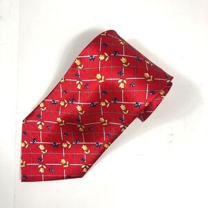 Parksden Hand Made Silk Tie Red Lattice Floral Yellow Blue Flowers Geometric